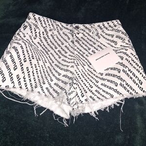 Alexander Wang White Logo-Print Denim Shorts